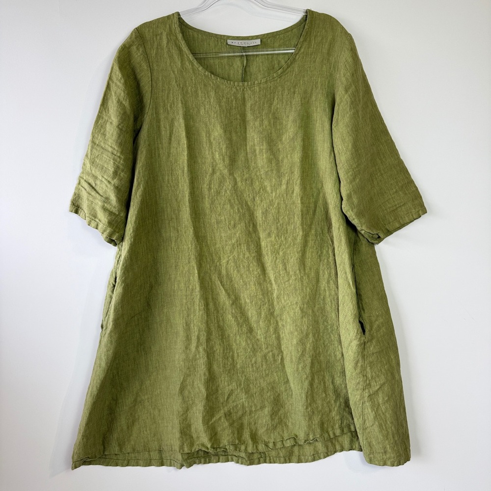 Bryn Walker Bre Cross Dyed Linen Tunic Dress Women S Green Linen Lagenlook